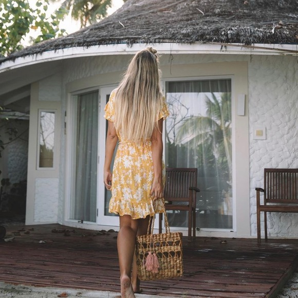 Billabong Floral Wrap Dress in Bright Gold - Picture 10 of 13